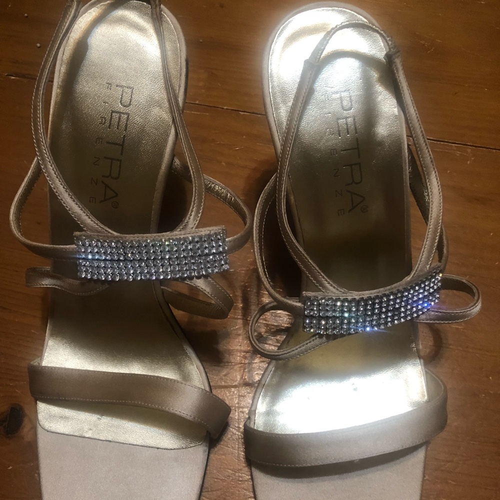 Gold Petra Firenze slingback shoes stiletto heels